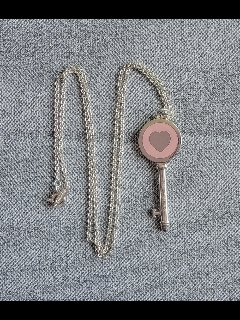 Tiffany & Co. Key Pendant Necklace with Pink Heart Accent